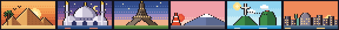 Cairo, Istanbul, Paris, Tokyo, Rio and Toronto in pixel art